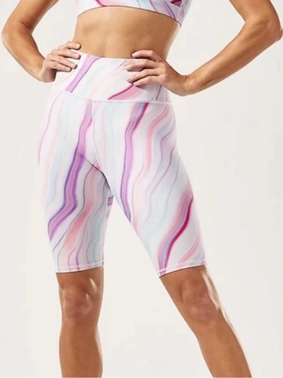 Athleta Love Proudly Marble Wave Bike Shorts In Pink Purple